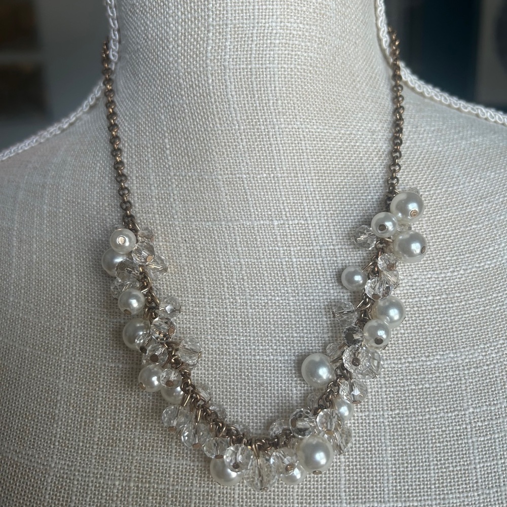 Elegant faux pearl beads and Crystal Necklace
